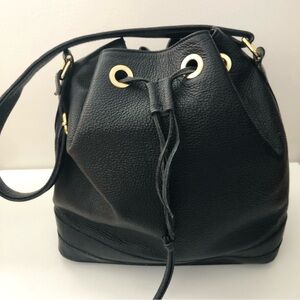 • Italian Black Leather Bucket Bag •